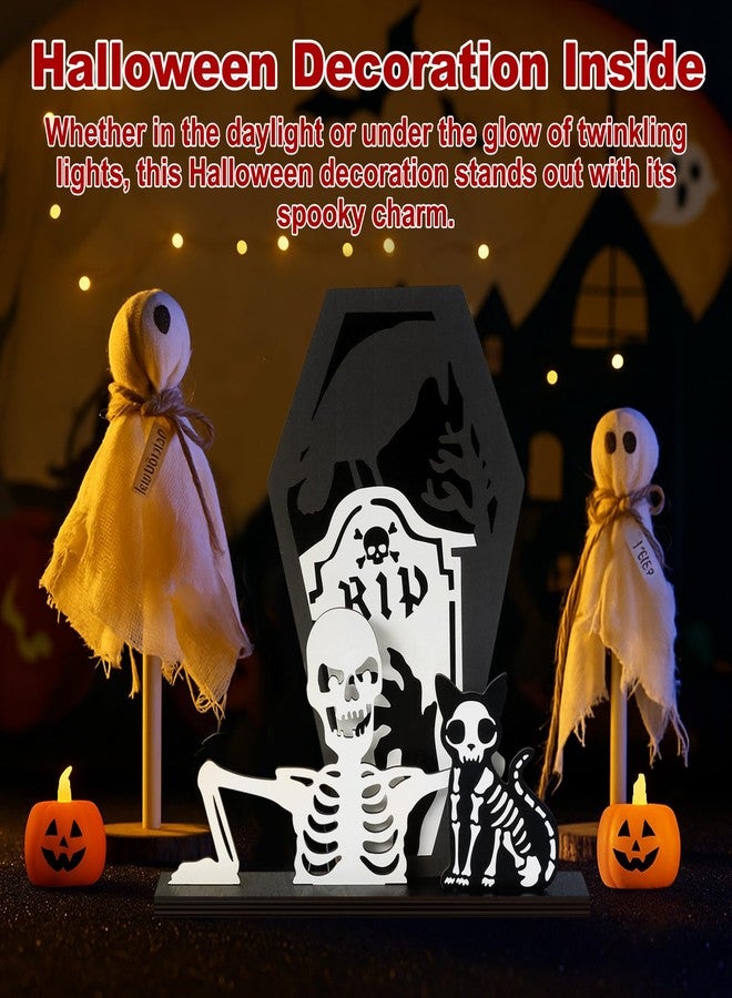 PARTYLOUD Halloween Decorations Indoor, Wooden Black Cat Skeletons Halloween Centerpieces for Tables, Table Decor for Home Bedroom Office - Image 4